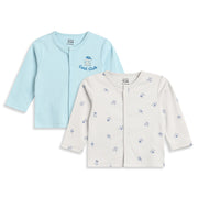 Baby Boys Sky Blue and White Cotton Front Open Full Sleeve Vest Pack of 2 Everyday Essentials