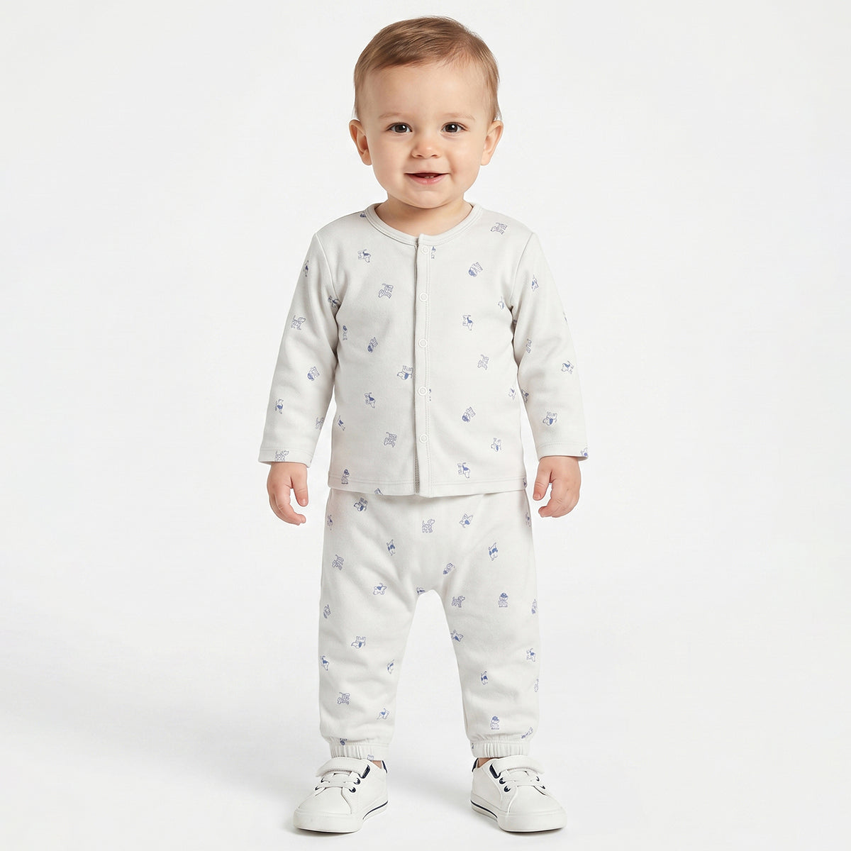 Baby Boys Sky Blue and White Cotton Front Open Full Sleeve Vest Pack of 2 Everyday Essentials