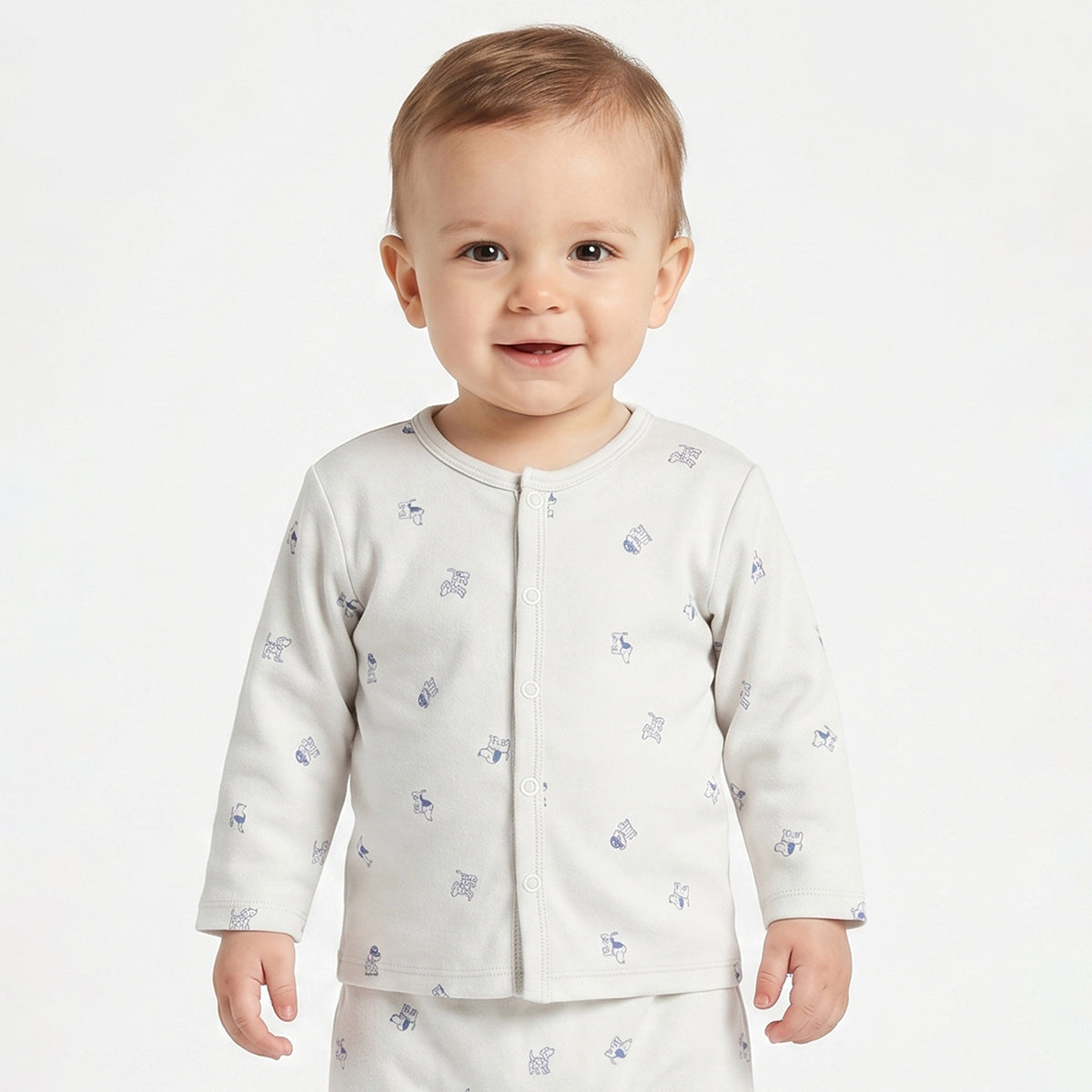 Baby Boys Sky Blue and White Cotton Front Open Full Sleeve Vest Pack of 2 Everyday Essentials