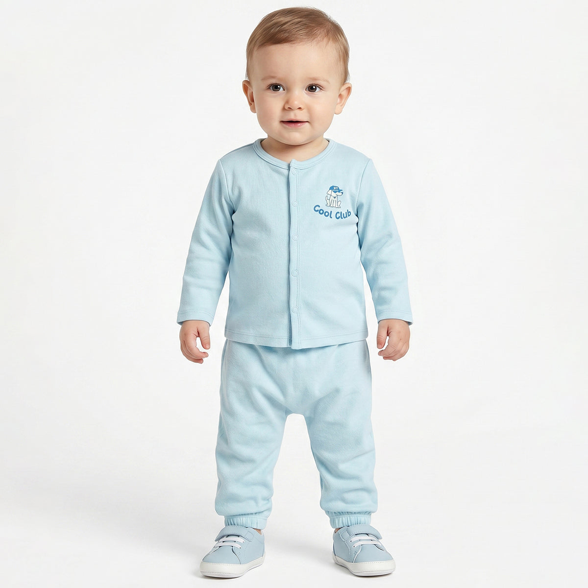 Baby Boys Sky Blue and White Cotton Front Open Full Sleeve Vest Pack of 2 Everyday Essentials