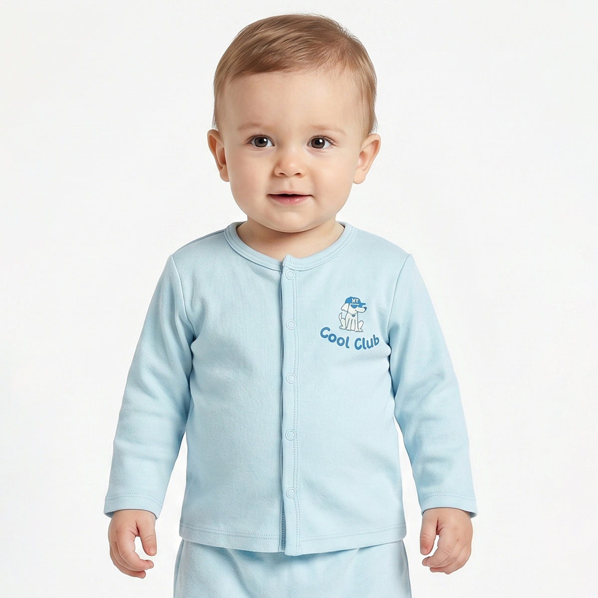 Baby Boys Sky Blue and White Cotton Front Open Full Sleeve Vest Pack of 2 Everyday Essentials