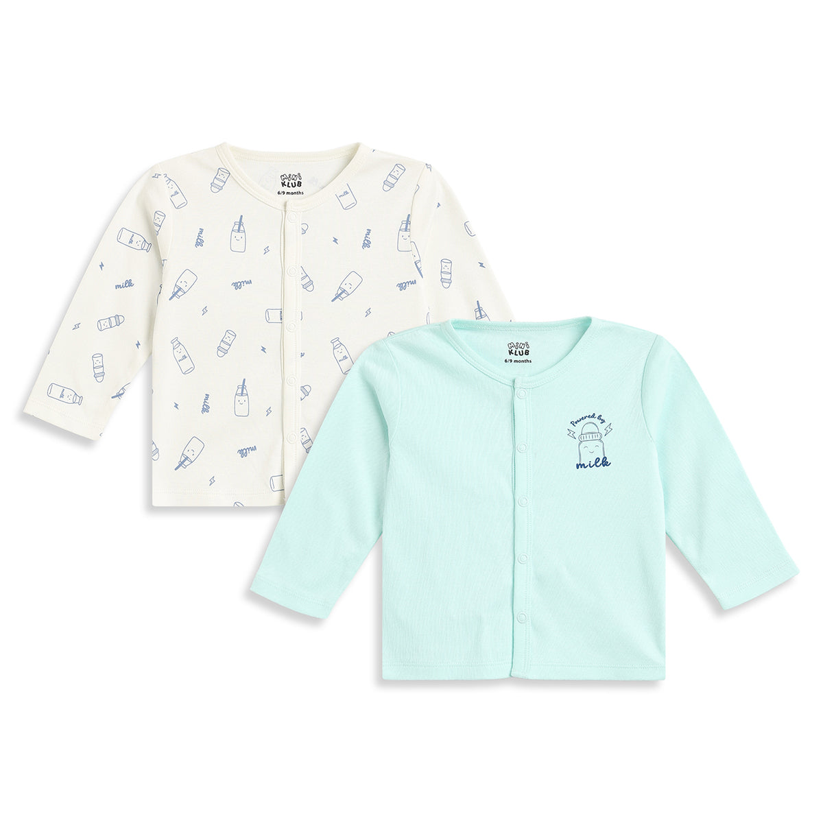 Baby Boys Mint Green and White Cotton Front Open Full Sleeve Vest Pack of 2 Everyday Essentials