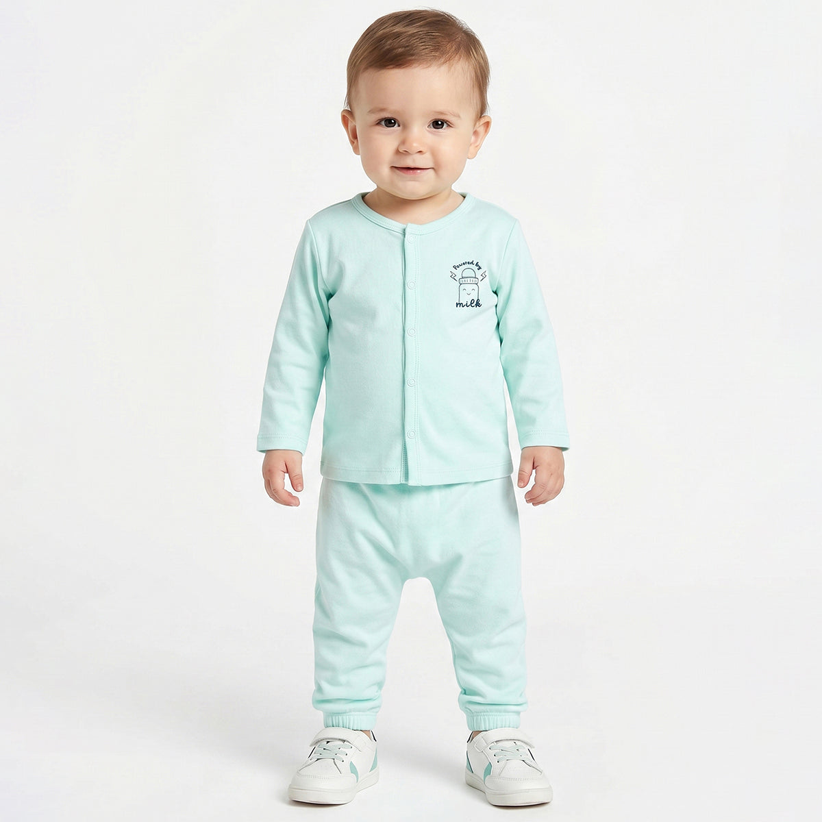 Baby Boys Mint Green and White Cotton Front Open Full Sleeve Vest Pack of 2 Everyday Essentials