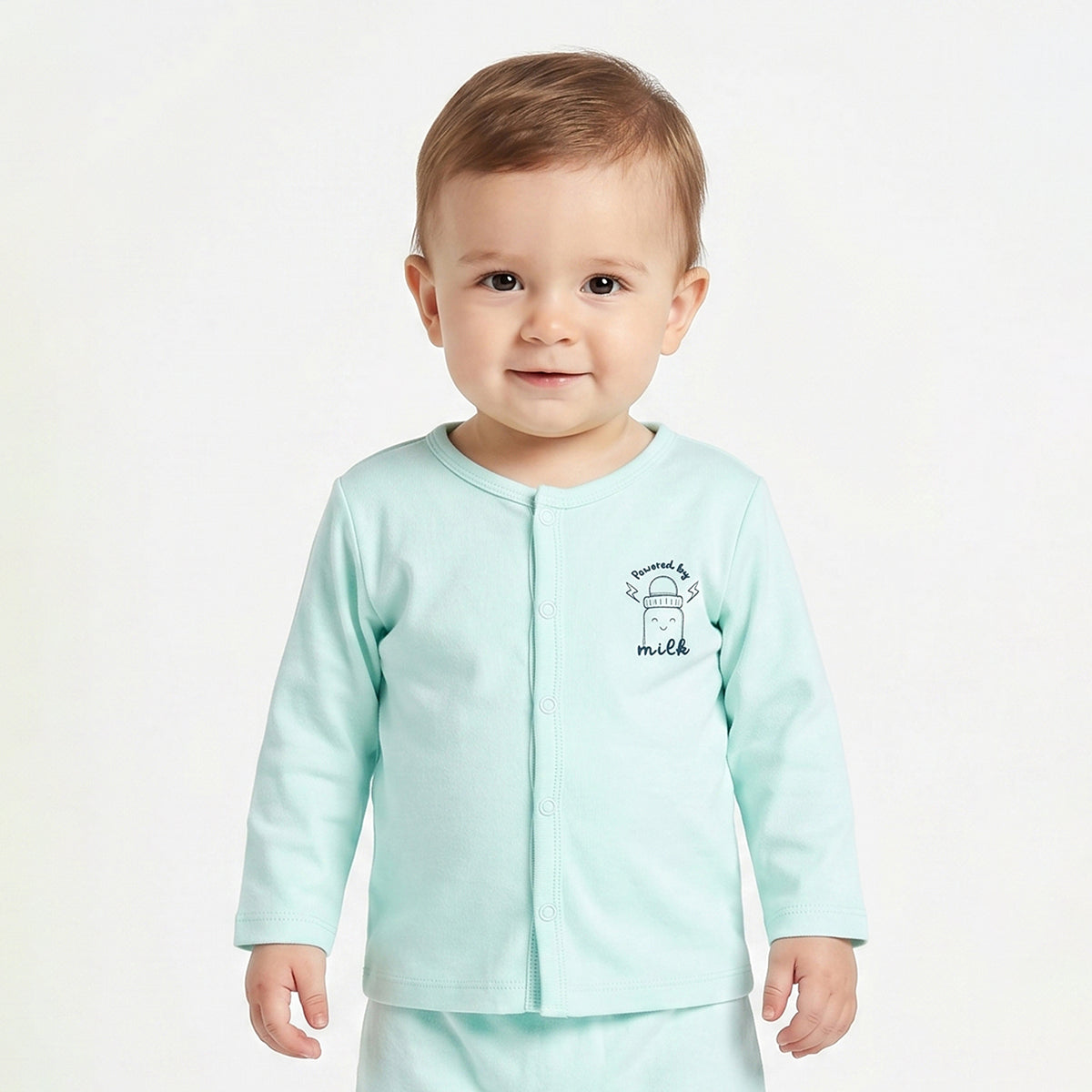 Baby Boys Mint Green and White Cotton Front Open Full Sleeve Vest Pack of 2 Everyday Essentials