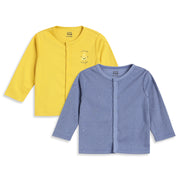 Baby Boys Yellow and Blue Cotton Front Open Full Sleeve Vest Pack of 2 Everyday Essentials