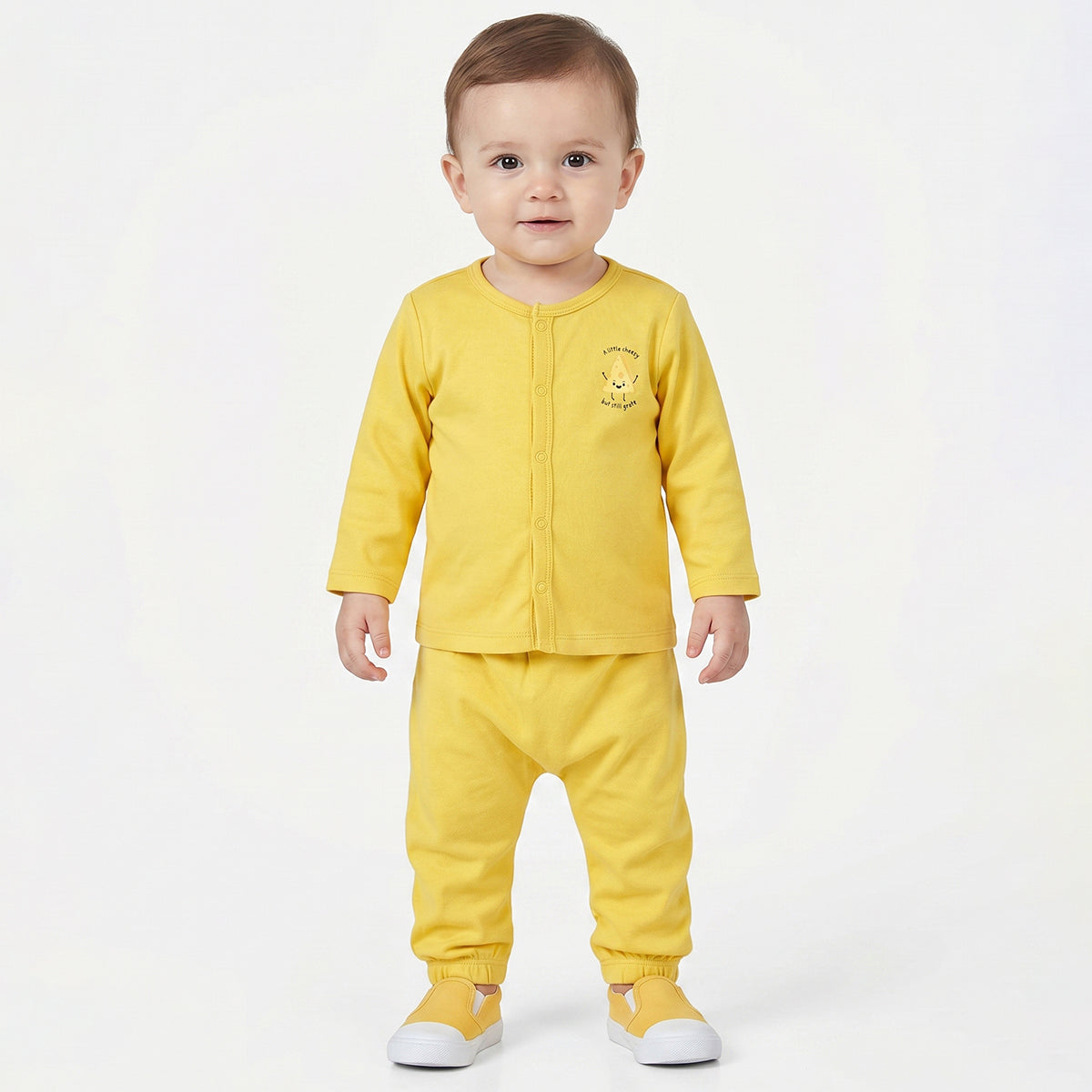 Baby Boys Yellow and Blue Cotton Front Open Full Sleeve Vest Pack of 2 Everyday Essentials