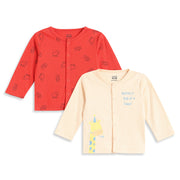 Baby Boys Red and Cream Cotton Front Open Full Sleeve Vest Pack of 2 Everyday Essentials