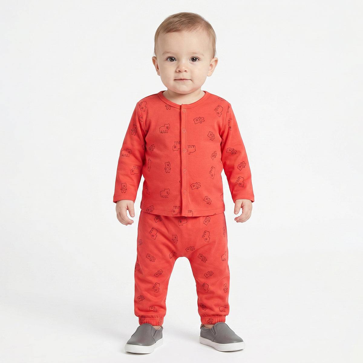 Baby Boys Red and Cream Cotton Front Open Full Sleeve Vest Pack of 2 Everyday Essentials