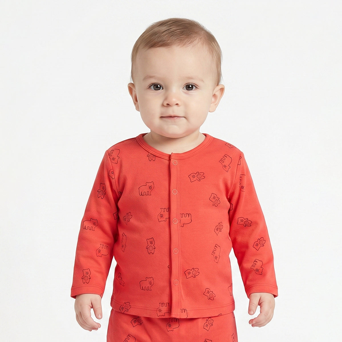 Baby Boys Red and Cream Cotton Front Open Full Sleeve Vest Pack of 2 Everyday Essentials