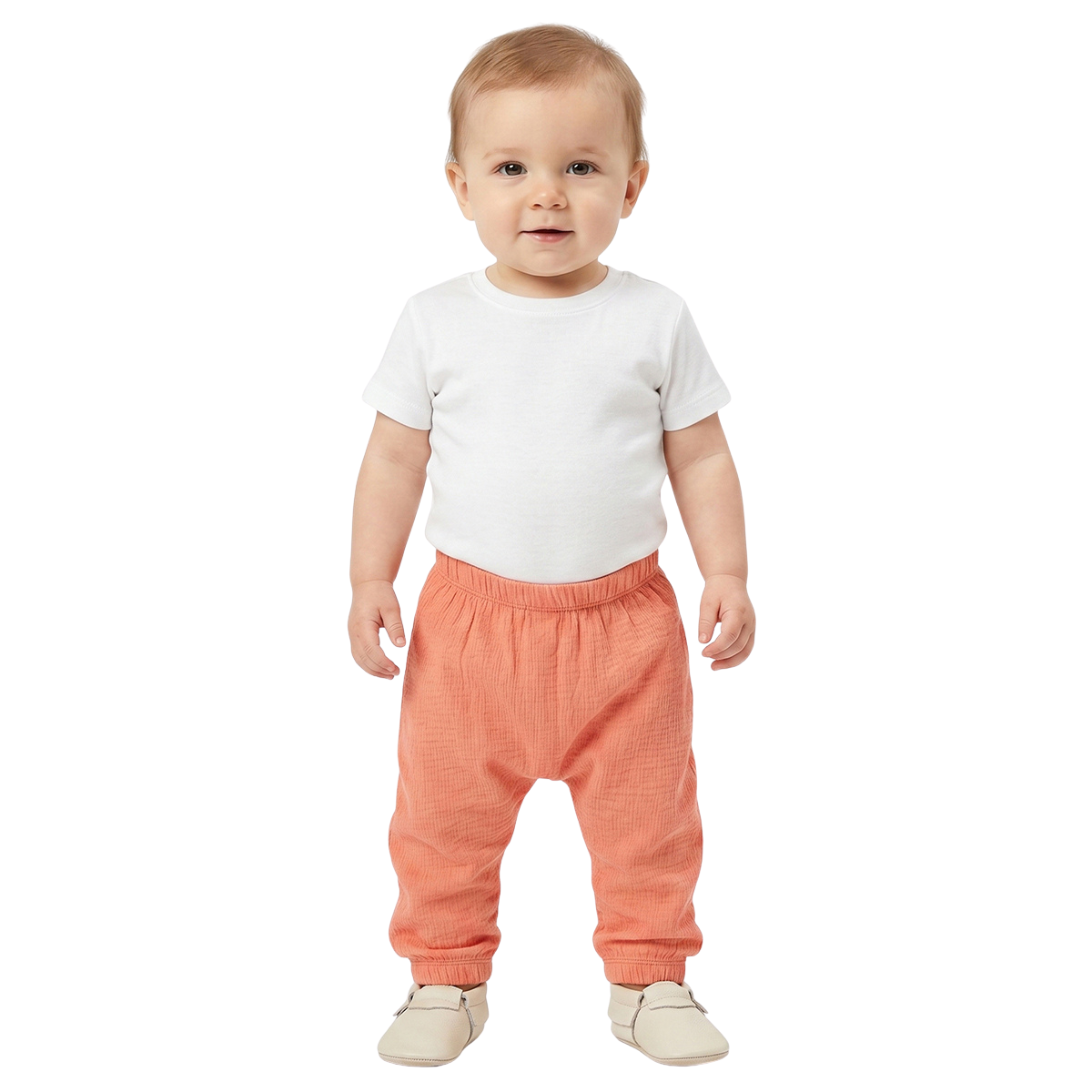Baby Boys Peach and White Cotton Knit Bottom Pack of 2 Everyday Wear