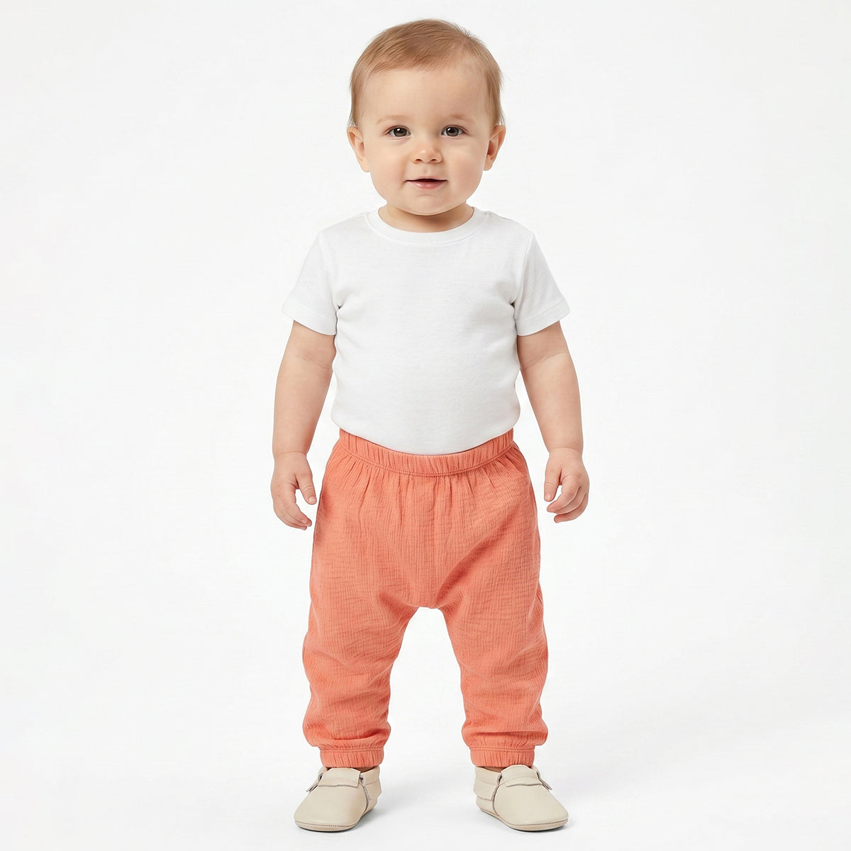 Baby Boys Peach and White Cotton Knit Bottom Pack of 2 Regular Fit Everyday Wear
