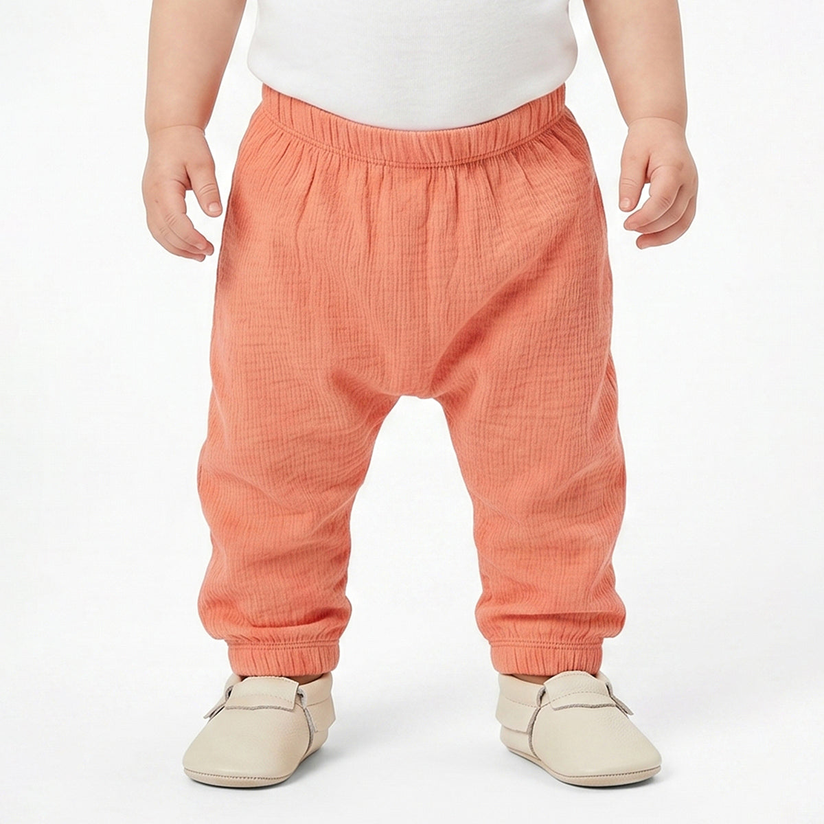 Baby Boys Peach and White Cotton Knit Bottom Pack of 2 Regular Fit Everyday Wear