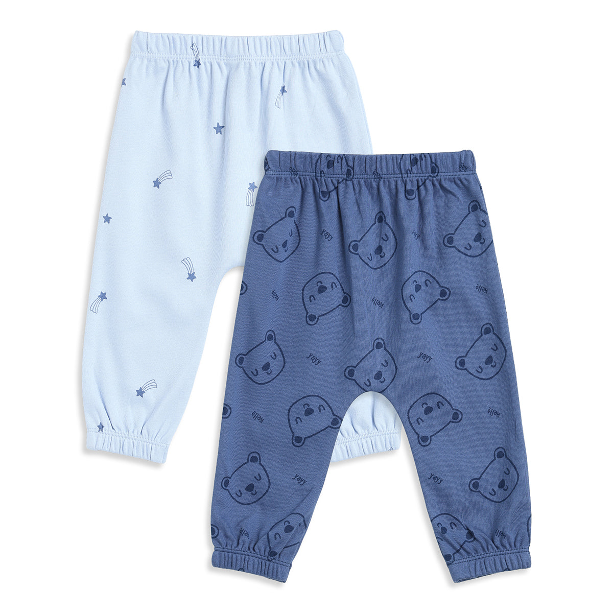 Baby Boys Sky Blue and Blue Cotton Knit Bottom Pack of 2 Regular Fit Everyday Wear