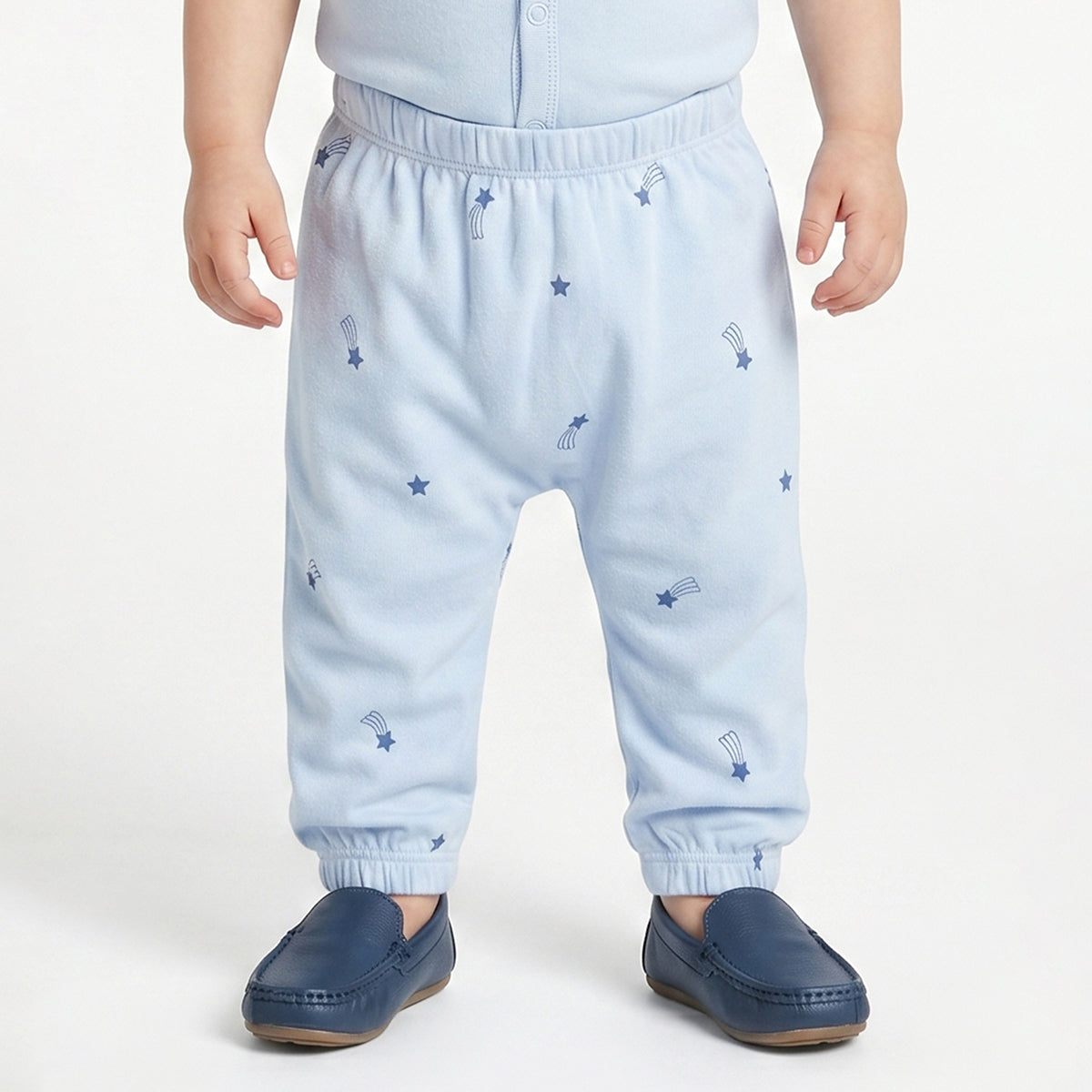 Baby Boys Sky Blue and Blue Cotton Knit Bottom Pack of 2 Regular Fit Everyday Wear