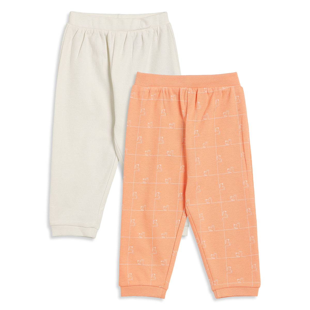 Baby Boys Cream and Peach Cotton Joggers Pack of 2 Regular Fit