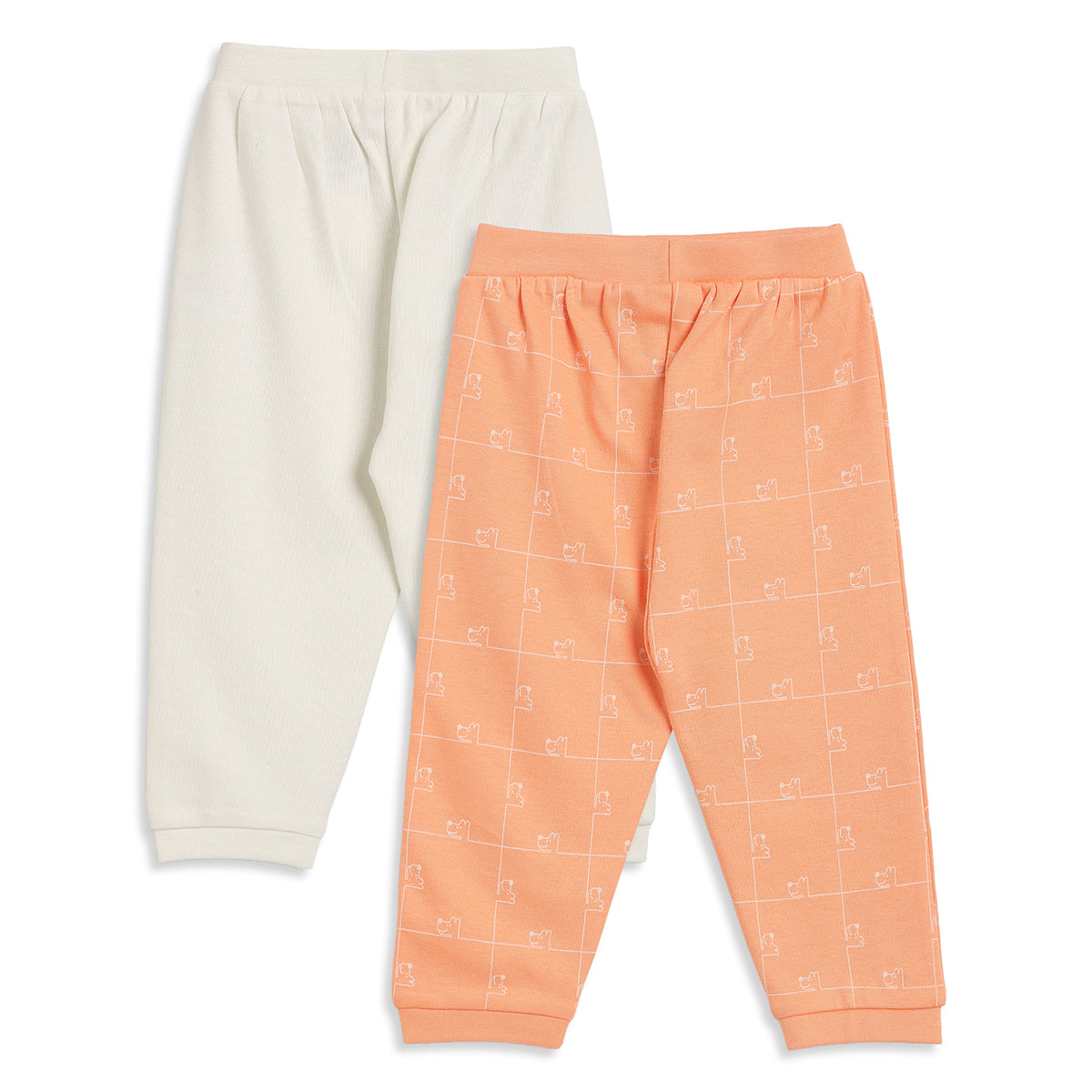 Baby Boys Cream and Peach Cotton Joggers Pack of 2 Regular Fit