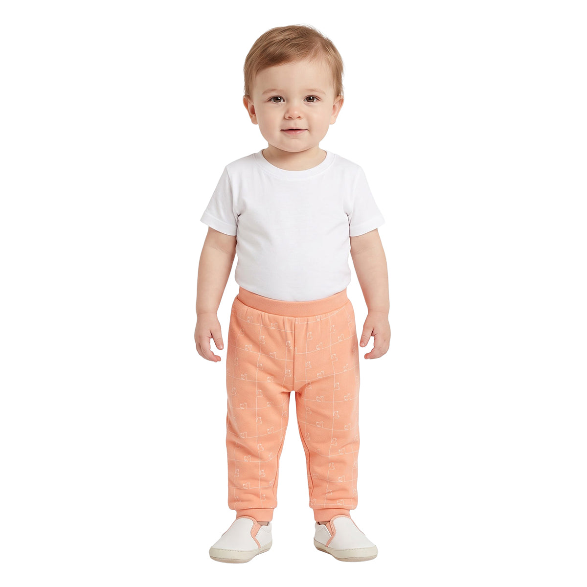 Baby Boys Cream and Peach Cotton Joggers Pack of 2 Regular Fit