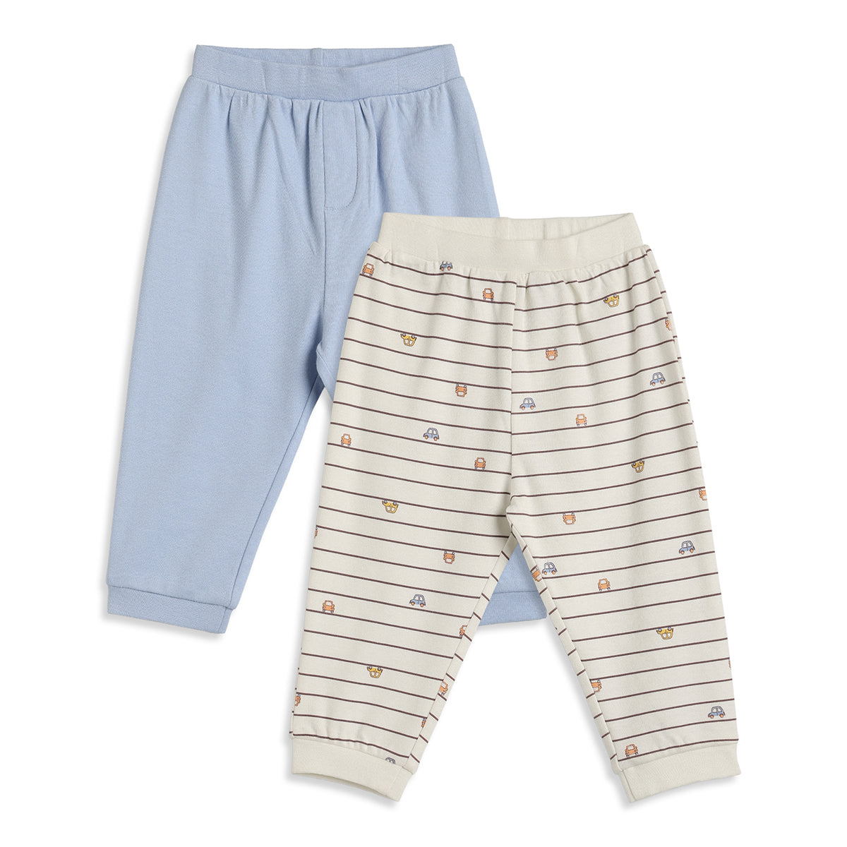 Baby Boys Sky Blue and White Cotton Knit Bottom Pack of 2 Regular Fit Everyday Wear
