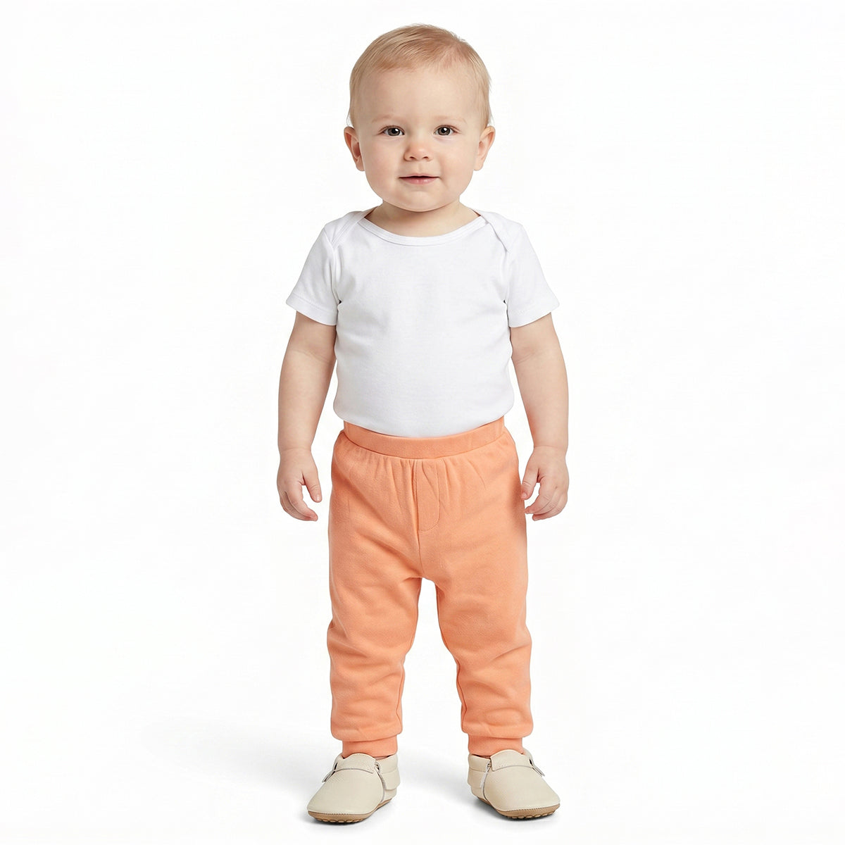 Baby Boys Peach and Cream Cotton Knit Bottom Pack of 2 Regular Fit Everyday Wear