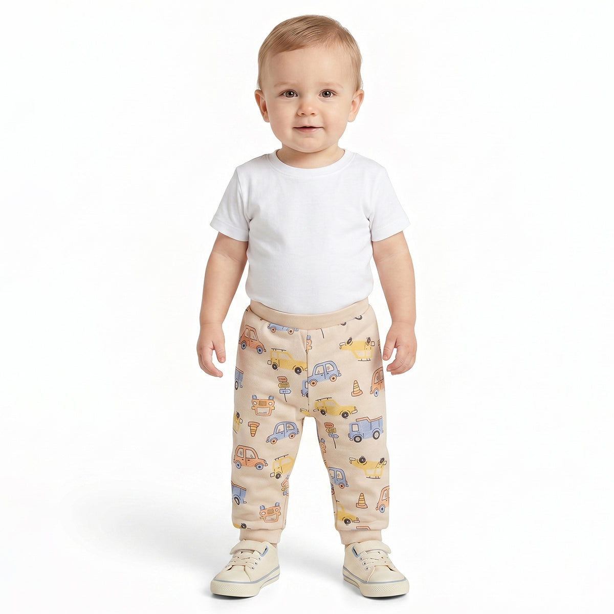 Baby Boys Peach and Cream Cotton Knit Bottom Pack of 2 Regular Fit Everyday Wear