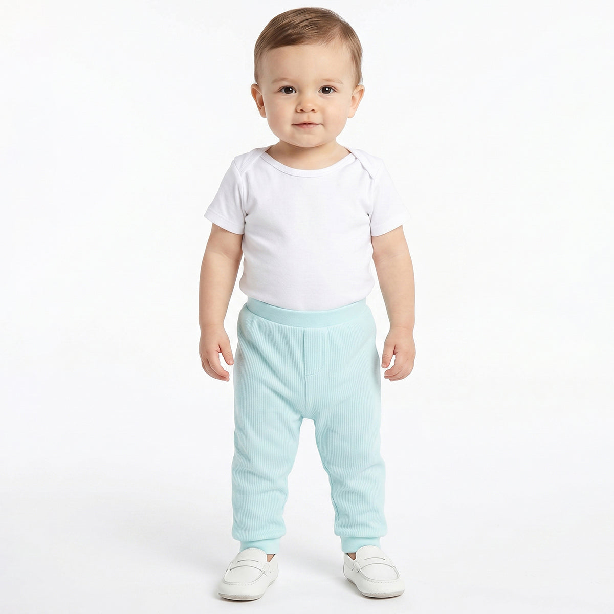 Baby Boys Mint Green and White Cotton Knit Bottom Pack of 2 Regular Fit Everyday Wear