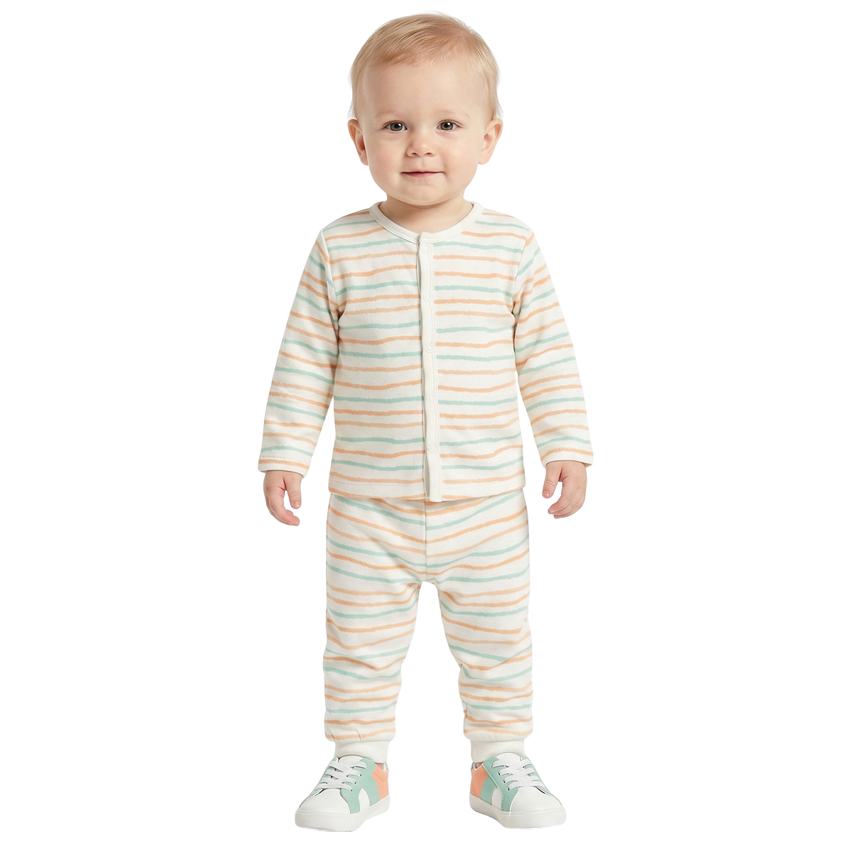 Baby Boys Peach and White Cotton Knit Bottom Pack of 2 Everyday Wear