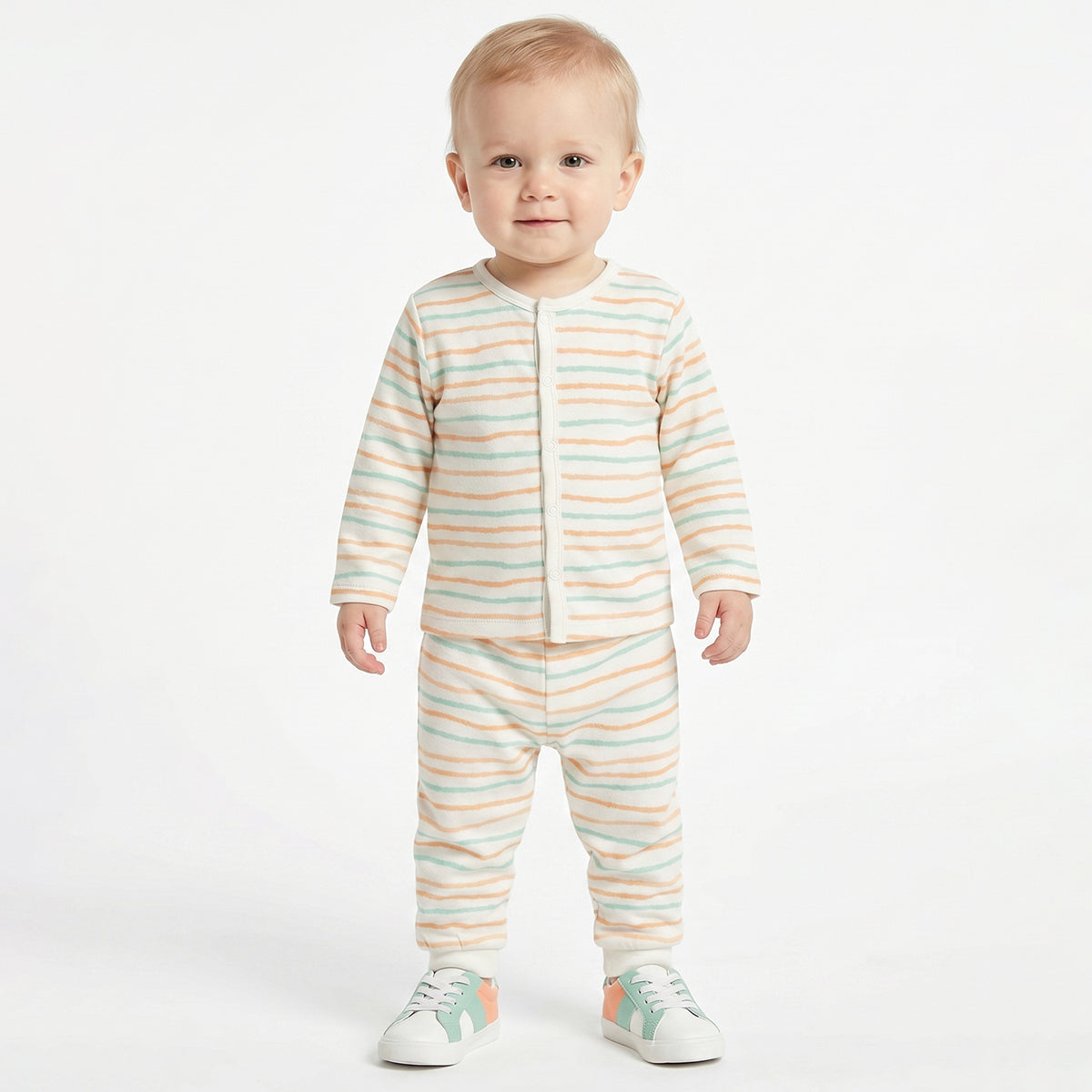 Baby Boys Peach and White Cotton Knit Bottom Pack of 2 Regular Fit Everyday Wear
