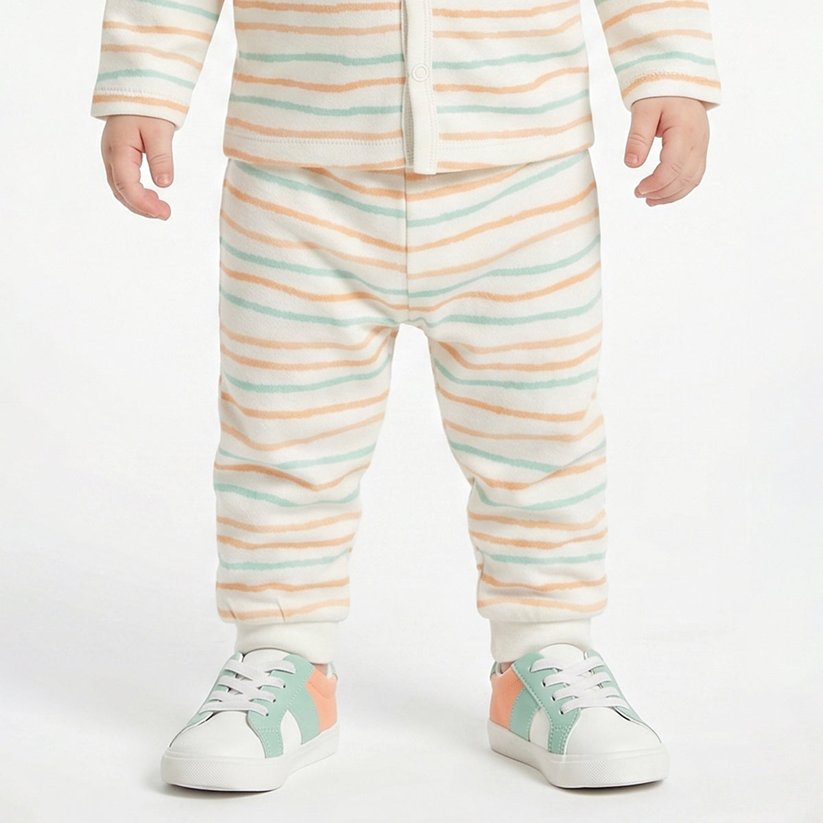 Baby Boys Peach and White Cotton Knit Bottom Pack of 2 Regular Fit Everyday Wear