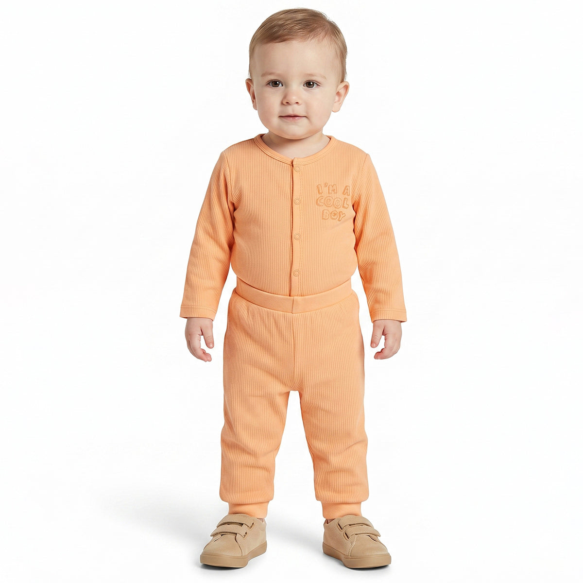 Baby Boys Peach and White Cotton Knit Bottom Pack of 2 Regular Fit Everyday Wear