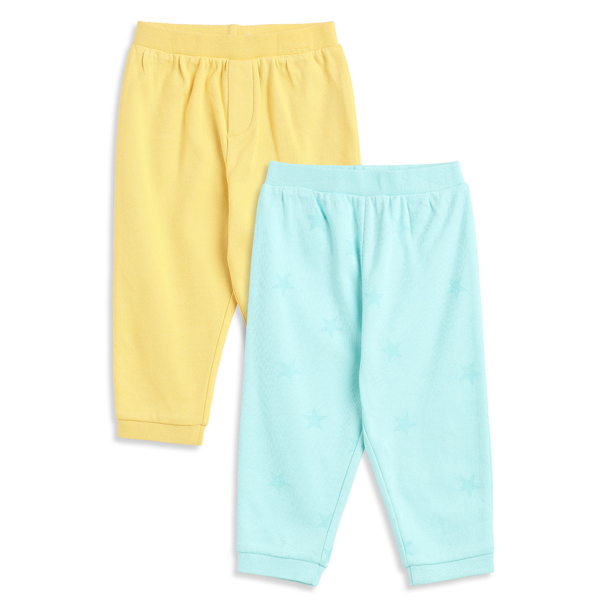 Baby Boys Yellow and Aqua Blue Cotton Knit Bottom Pack of 2 Regular Fit Everyday Wear