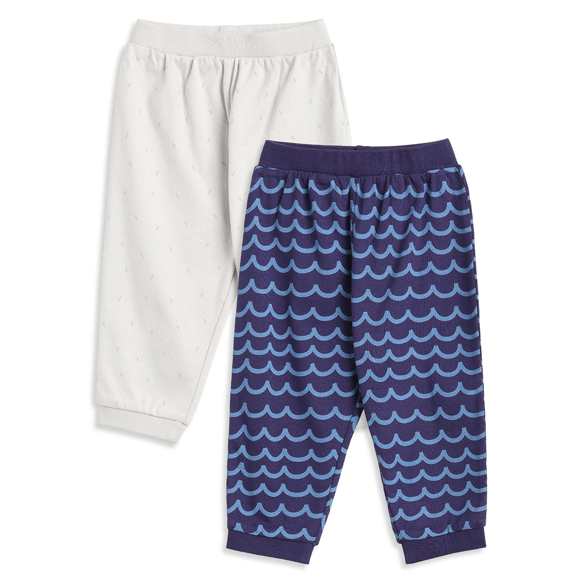 Baby Boys Off White and Navy Blue Cotton Knit Bottom Pack of 2 Regular Fit Everyday Wear