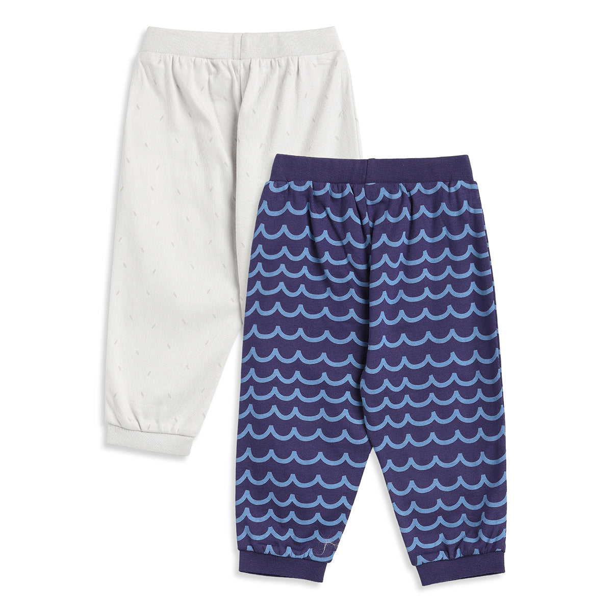 Baby Boys Off White and Navy Blue Cotton Knit Bottom Pack of 2 Regular Fit Everyday Wear