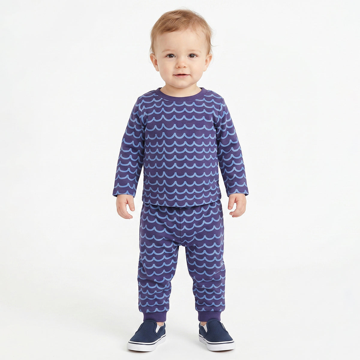 Baby Boys Off White and Navy Blue Cotton Knit Bottom Pack of 2 Regular Fit Everyday Wear