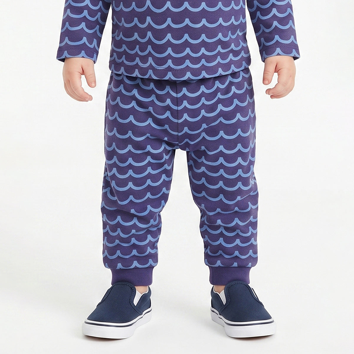 Baby Boys Off White and Navy Blue Cotton Knit Bottom Pack of 2 Regular Fit Everyday Wear