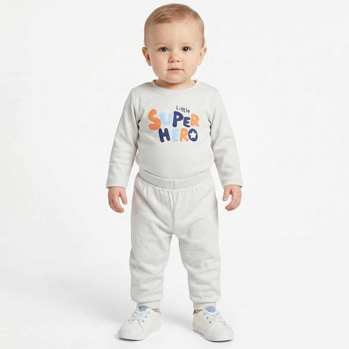 Baby Boys Off White and Navy Blue Cotton Knit Bottom Pack of 2 Regular Fit Everyday Wear