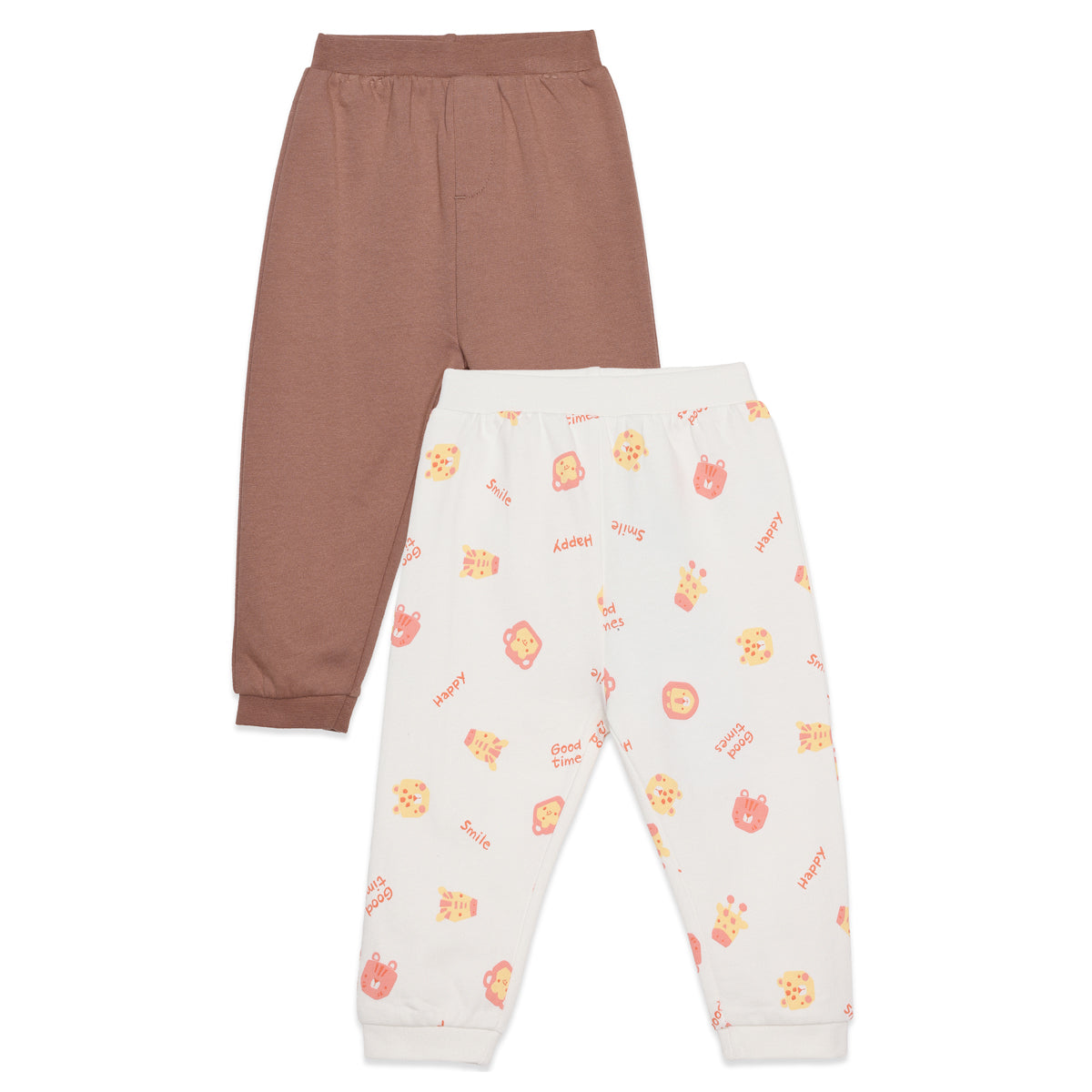 Baby Boys Brown and Off-White Cotton Jogger Pants Pack of 2 Regular Fit Casual Kids Pants