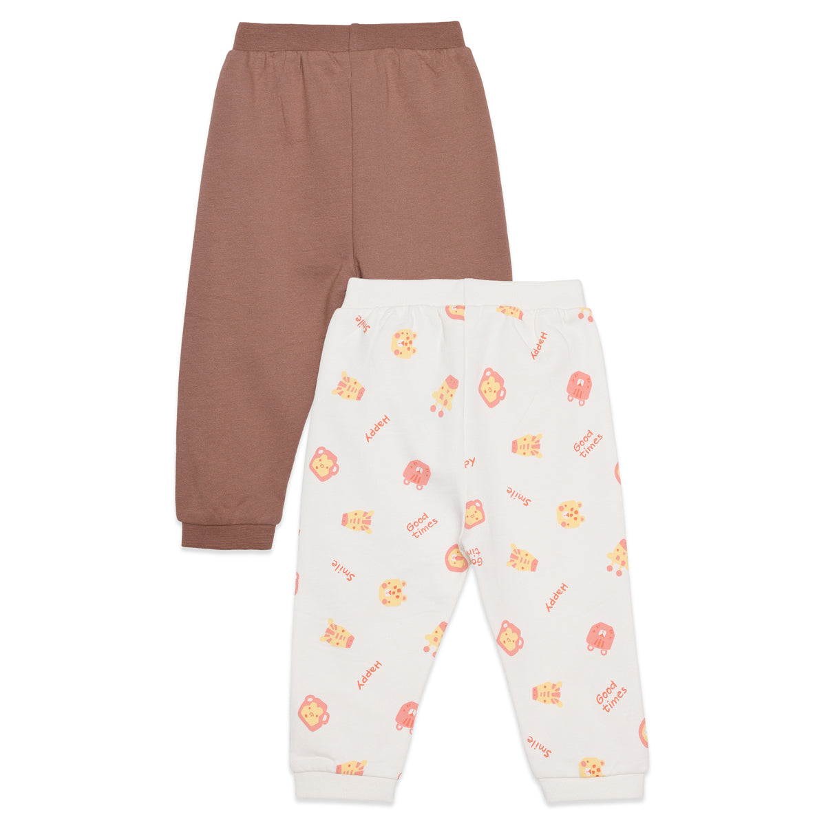 Baby Boys Brown and Off-White Cotton Jogger Pants Pack of 2 Regular Fit Casual Kids Pants