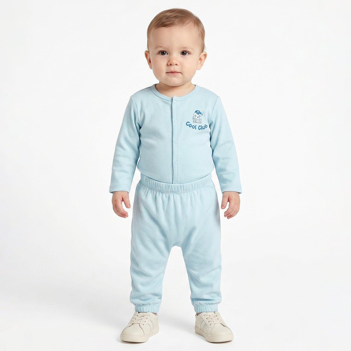 Baby Boys Sky Blue and White Cotton Knit Bottom Pack of 2 Regular Fit Everyday Wear