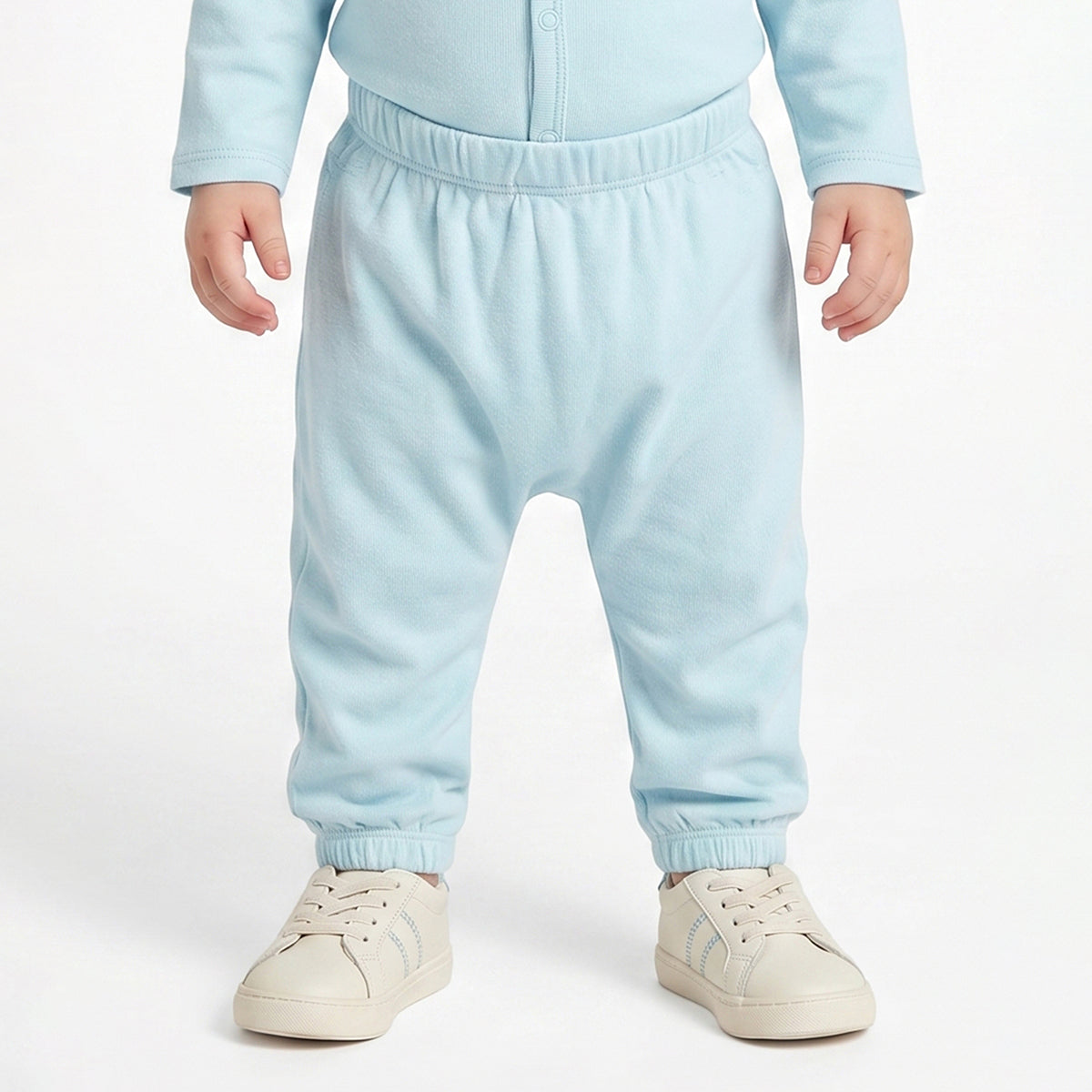 Baby Boys Sky Blue and White Cotton Knit Bottom Pack of 2 Regular Fit Everyday Wear