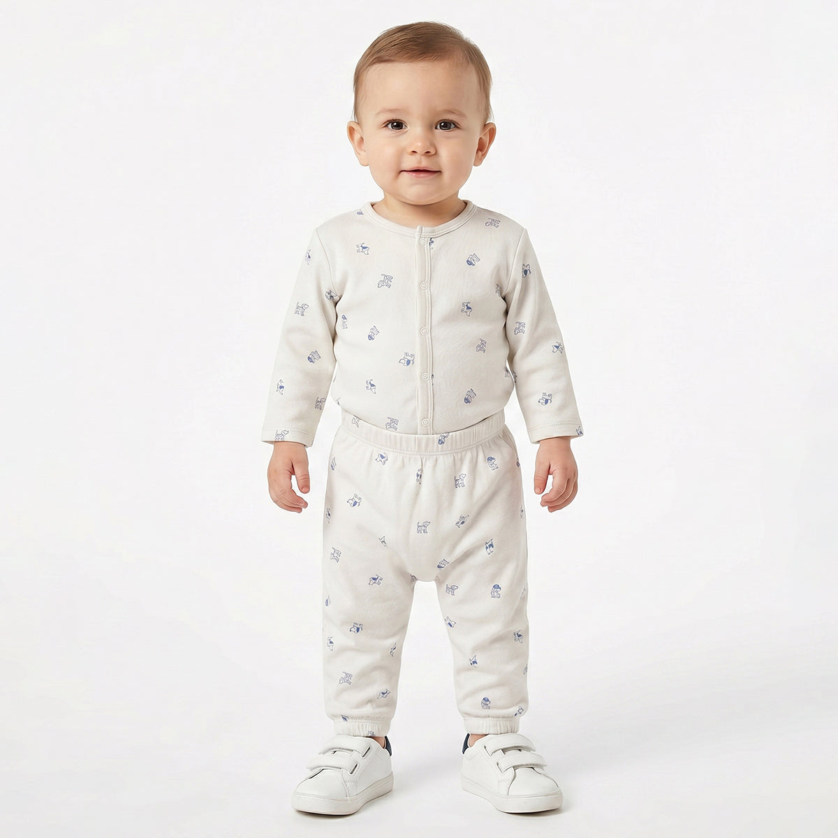 Baby Boys Sky Blue and White Cotton Knit Bottom Pack of 2 Regular Fit Everyday Wear