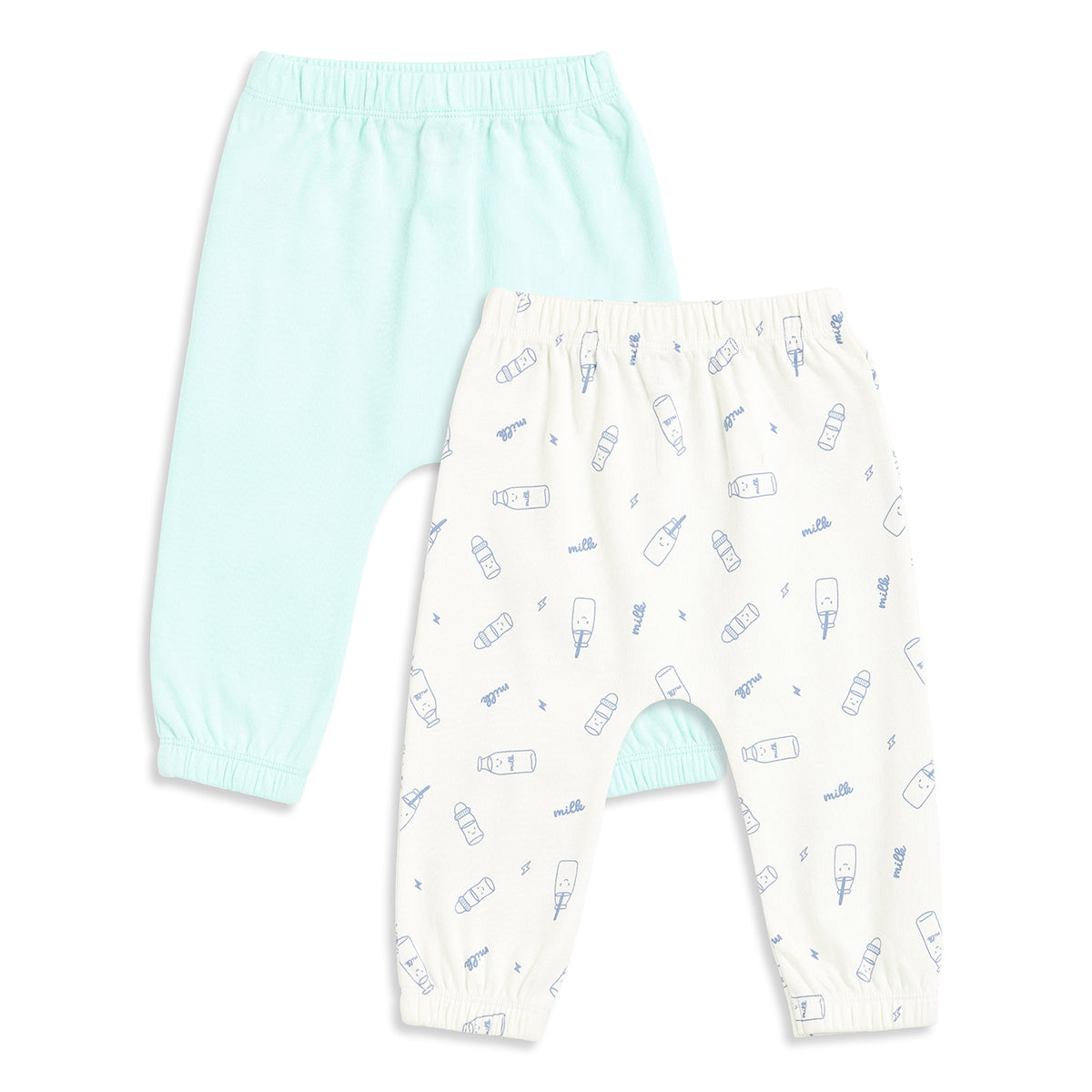 Baby Boys Mint Green and White Cotton Knit Bottom Pack of 2 Regular Fit Everyday Wear