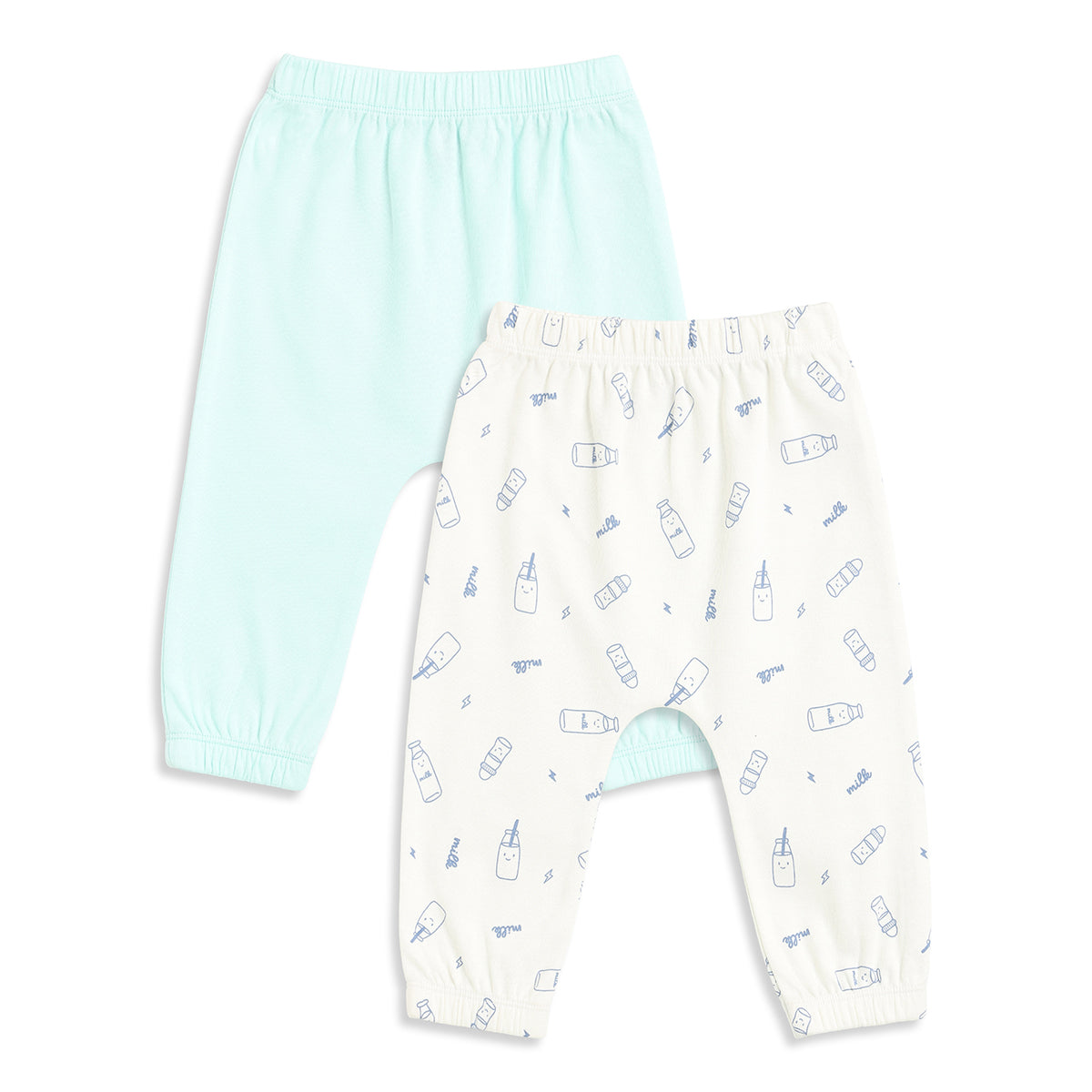 Baby Boys Mint Green and White Cotton Knit Bottom Pack of 2 Regular Fit Everyday Wear