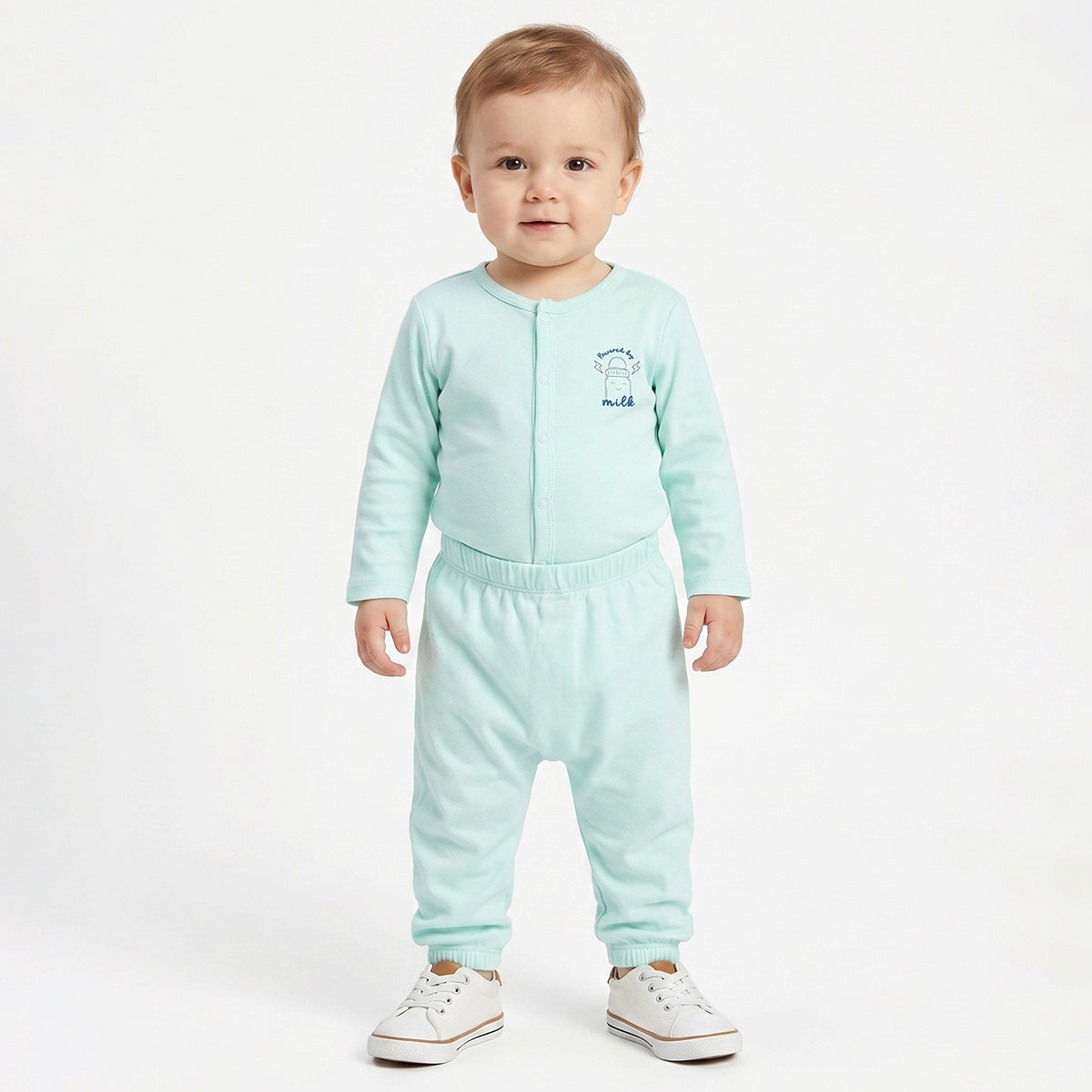Baby Boys Mint Green and White Cotton Knit Bottom Pack of 2 Regular Fit Everyday Wear