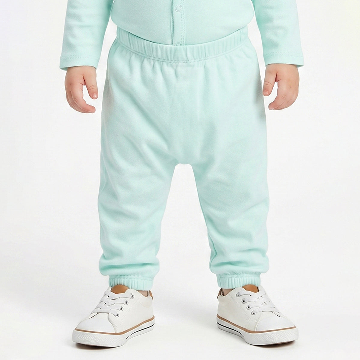 Baby Boys Mint Green and White Cotton Knit Bottom Pack of 2 Regular Fit Everyday Wear