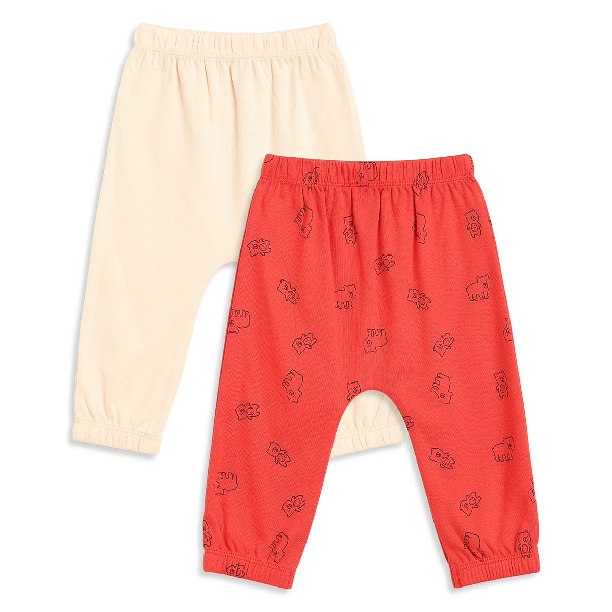 Baby Boys Red and Cream Cotton Knit Bottom Pack of 2 Regular Fit Everyday Wear