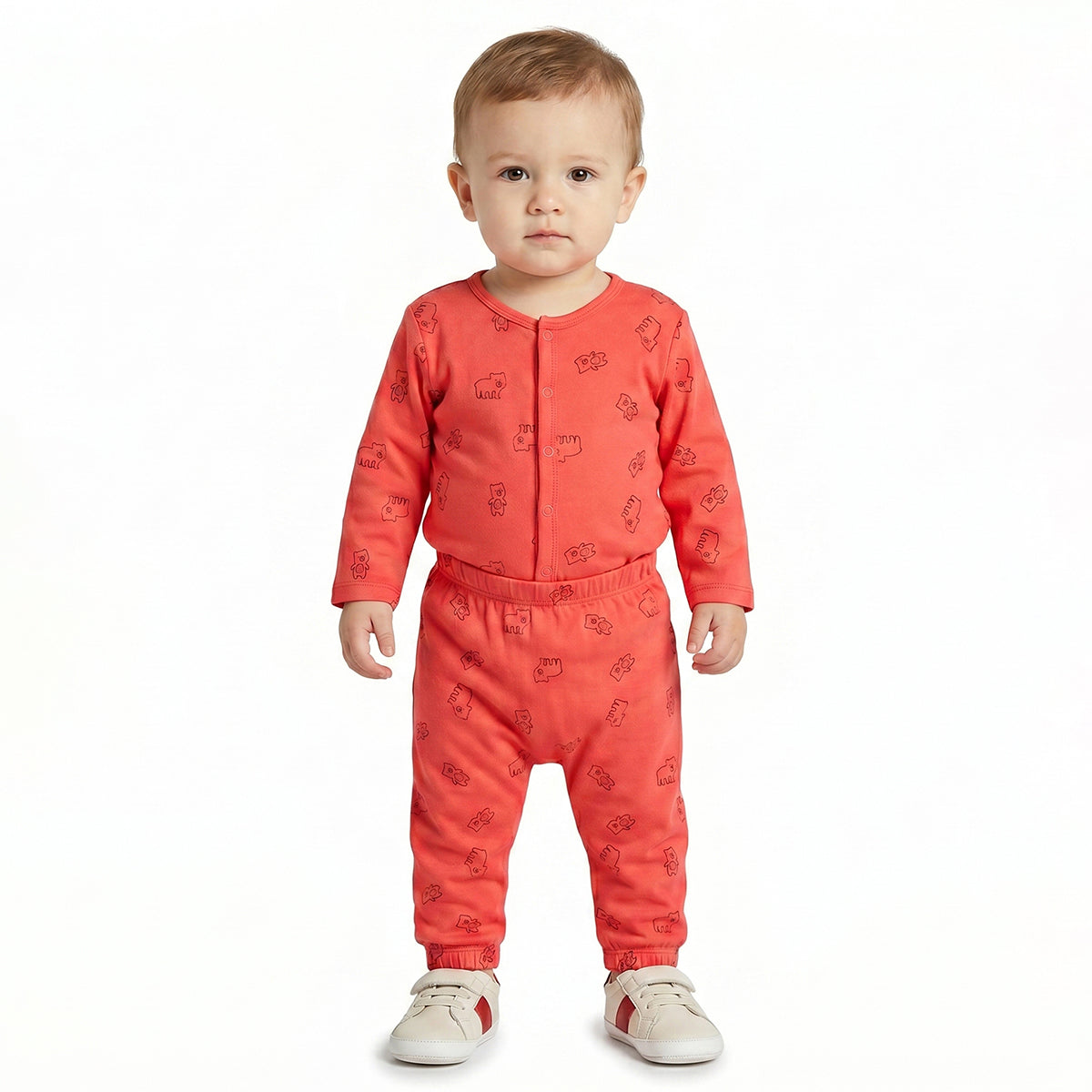 Baby Boys Red and Cream Cotton Knit Bottom Pack of 2 Regular Fit Everyday Wear