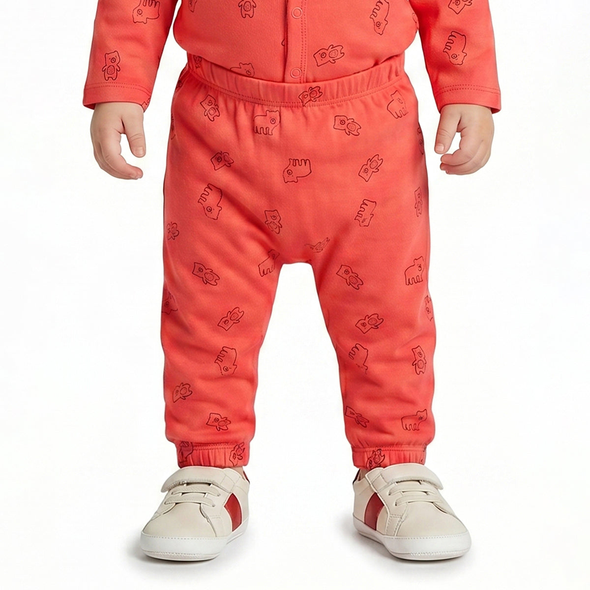 Baby Boys Red and Cream Cotton Knit Bottom Pack of 2 Regular Fit Everyday Wear