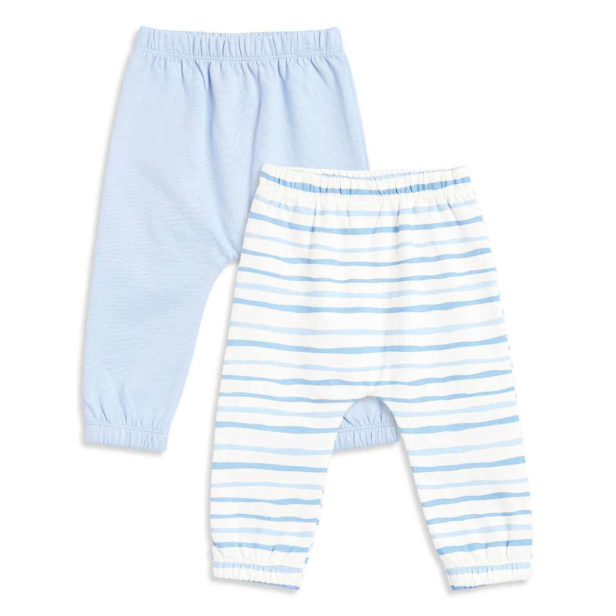Baby Boys Blue and White Striped Cotton Knit Bottom Pack of 2 Regular Fit Everyday Wear
