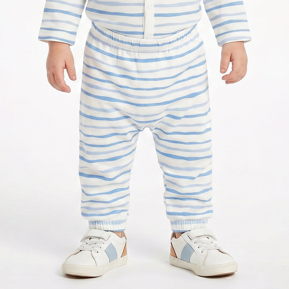 Baby Boys Blue and White Striped Cotton Knit Bottom Pack of 2 Regular Fit Everyday Wear