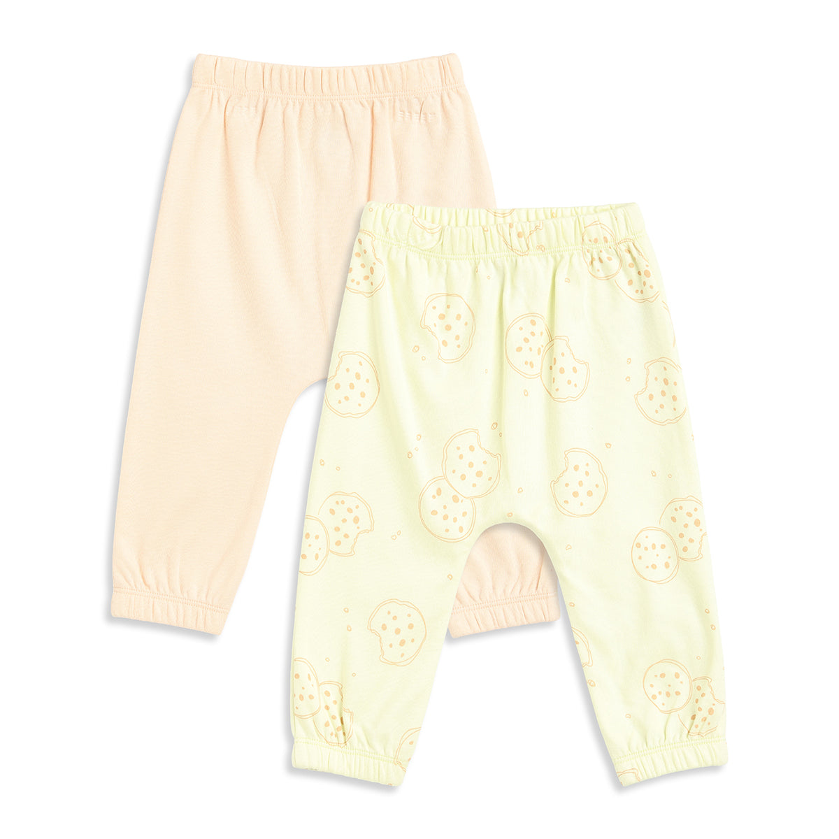 Baby Boys Cream and Light Yellow Cookie Print Cotton Knit Bottom Pack of 2 Regular Fit Everyday Wear